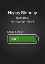 Electric Car Smug Birthday card created by Rosewood Design