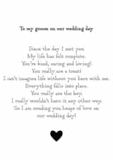 My groom on our wedding day - Poetic wedding card created by Ami Webster