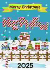 Cute Nephew - Snowy Christmas 2025 Express Train scene with Santa and reindeer created by Kerrylovescards