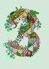 Wild 3rd Birthday Jungle Card for girls or boys - animal themed - celebration created by Jenny Wren Designs