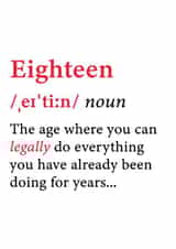 Funny Definition 18th Birthday Card - Eighteen - Legally Do Everything created by @RoseDesignCards