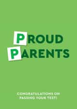 Proud Parents – passed driving test card created by Graham Birch
