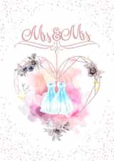 Lesbian Mrs & Mrs Wedding Cards - Cute Artistic dress themed card created by SIMO 08