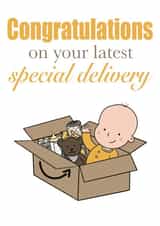 Amazon inspired "new baby" card for online shopping fans and new parents created by Karentoons