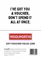 Woolworths Gift voucher card created by Dangerous Dave