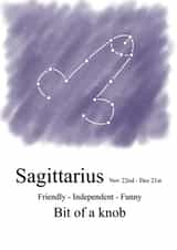 Cheeky zodiac-themed birthday card for a Sagittarian created by Shore Designs