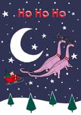 Ho Ho Ho Dinosaur Christmas Card created by La Fam Illustration