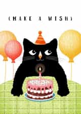Make a wish birthday greeting card with cat, cake and balloons created by Pupsiku