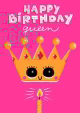 Cute Happy Birthday card for her, the Queen created by Paula Romani Studio