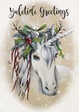Unicorn Yuletide Greeting Card created by HelenFaerieArt
