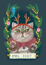 Mrs. Rudy Christmas card. This kitty wants to be "Rudolf" the reindeer. created by Jolly Dragons