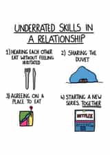 Funny Relationship Skills Anniversary Card / Valentines Day Card - Netflix - Sharing The Duvet - Underated Skills In A Relationship created by I AM NOT AN ARTIST