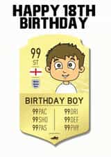 Happy 18th FIFA game card style birthday card created by Dead Pixel Asylum