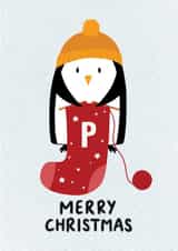 Merry Christmas Cute Knitting Penguin created by Lucy Bedford Designs