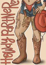 Howdy partner sexy cowgirl card created by Tee Ansell Draws