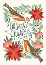 Merry CHRISTMAS robins on Christmasy branch created by catantrell