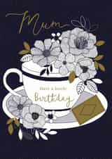 Floral teacup Birthday card created by Sarah Hustwaite Illustration