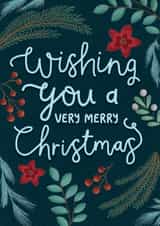 Foliage Merry Christmas card created by Sarah Hustwaite Illustration