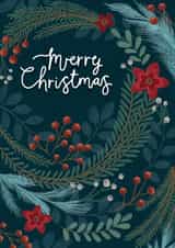 Foliage and berries Christmas card created by Sarah Hustwaite Illustration