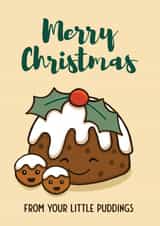From Your Little Puddings - From The Kids - Cute - Heartfelt - Christmas Pudding - Pun - Parents - Mum - Dad - Christmas Card created by Bev O'Connor || @oconnordesign