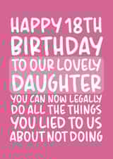 Happy 18th Birthday to our Lovely Daughter Funny Card From Parents created by Brogan Thomas