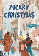 Colorful Merry Christmas Card With A Beautiful Snow-Covered City created by Sofita Ki