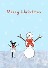 Snowman and Floof Christmas Card created by Penelope O'Neill Illustration