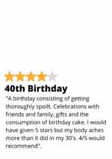 40th birthday star rating card created by original fox designs