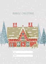 Christmas card with red house created by Alyona Shirokova