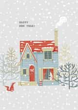 Happy New Year card with blue house created by Alyona Shirokova