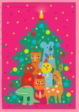 Cute magical Greeting card. Animals around the Christmas tree created by @Doodle Bunny