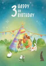Girl in wigwam with pets birthday card created by Albina Uvarova 
