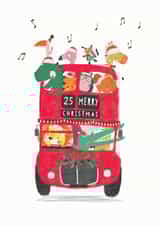Children's animals on London bus Christmas card created by Stripey Paper