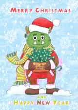 Postcard for Christmas and New Year with a cute monster on it created by Svetlana Sadkova