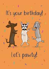 Dancing dogs birthday card - let's pawty! created by Maddy Bennett
