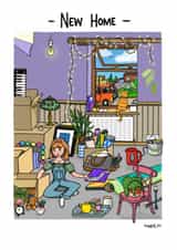 Modern Indie New Home Card - Cat - New Home created by Homebird Art