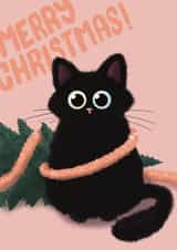 Merry Christmas cute black cat card created by Laura Beutner