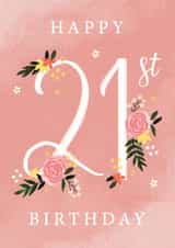 Pretty Pink Floral Happy 21st Birthday Card created by Making Meadows Ltd