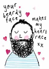 Cute Beard Face Valentines Day Card / Anniversary Card - Your Beardy Face Makes My Heart Race created by Bow & Bell