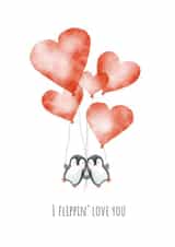 Watercolour Penguins With Heart Balloons Valentine's Day Anniversary Card created by AJ Creations