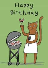 Cat BBQ Sausage Birthday created by Helen Ridley Illustration
