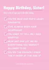 Signs You Are The Older Sister Birthday Card created by Emma Cullingford