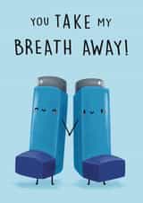 Cute Inhaler Pun Anniversary Card / Valentines Day Card - You Take My Breath Away created by Sophie Kent Illustration