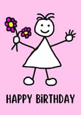 Cute Girl with Flowers Pink Birthday Card created by Michelle Le Grand