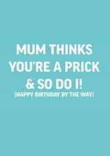 Mum thinks you're a prick  created by The Crude Card Company