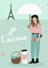 je t'aime - cats - love - paris - baguette - picnic - french - umbrella created by Dani Law Art