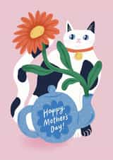 Cute Mothers Day Card - Cat - Teapot - Happy Mother's Day created by Sophie Potter