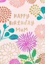 Happy Birthday glitter effect Mum floral card created by patternmuse