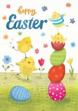 Cute chicks in eggs easter card created by Sally Darby Illustration