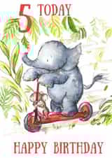 Scooting elephant 5th birthday card created by Kate Garrett